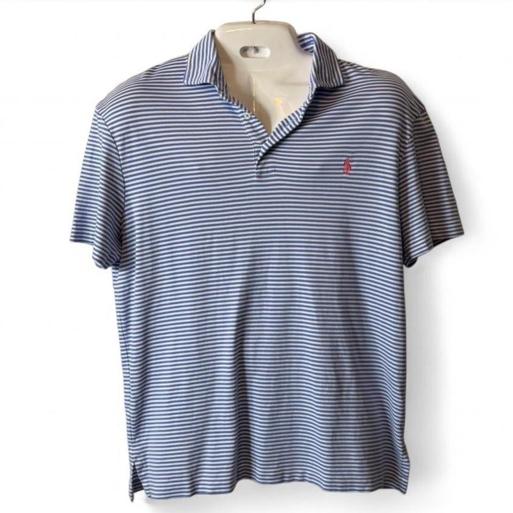 Polo‎ Ralph Lauren Blue & White Striped Pink Pony Polo, Men's Size L